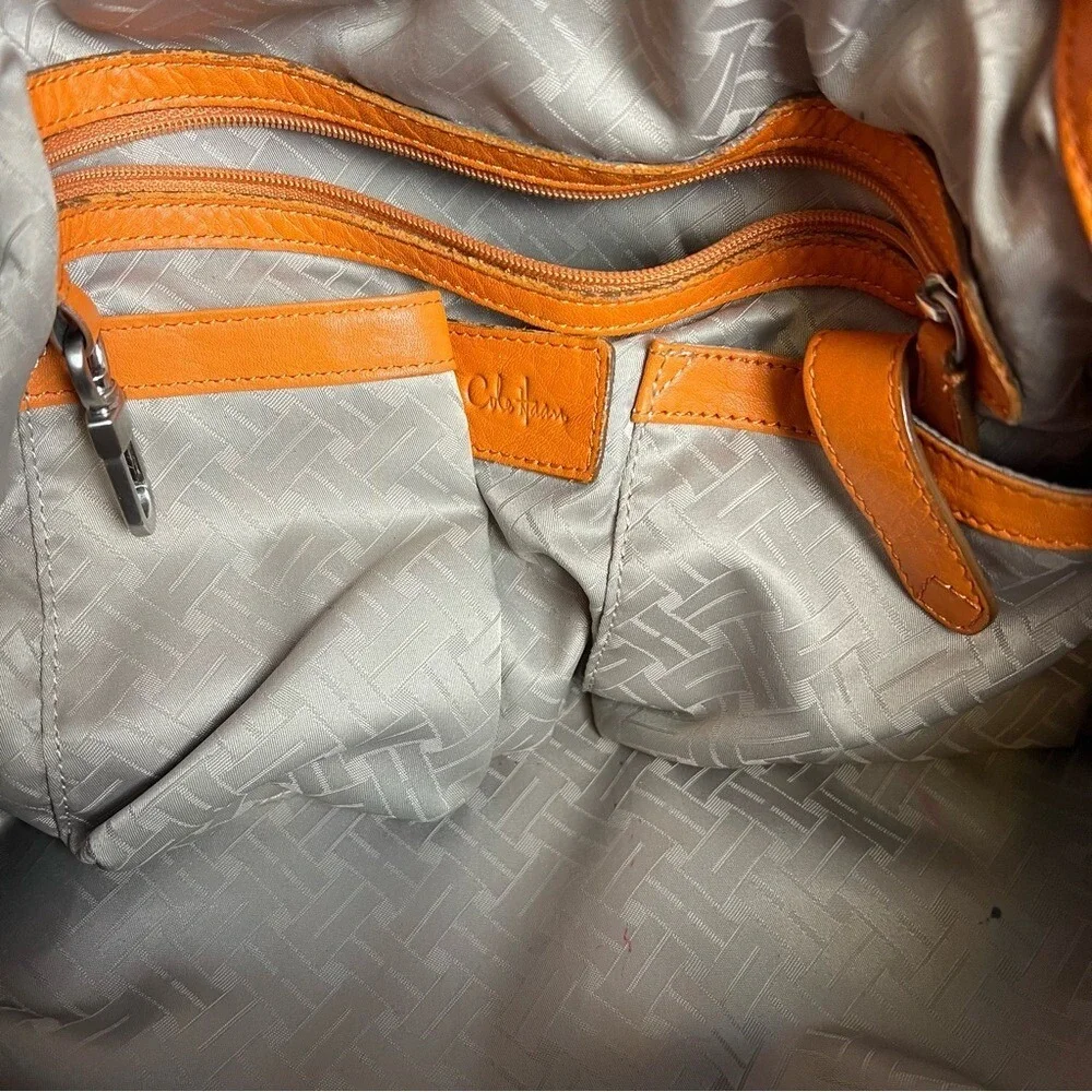 Cole Haan - Women's Vintage Pebbled Leather Orange Hobo Purse Slouchy Ruched Y2K